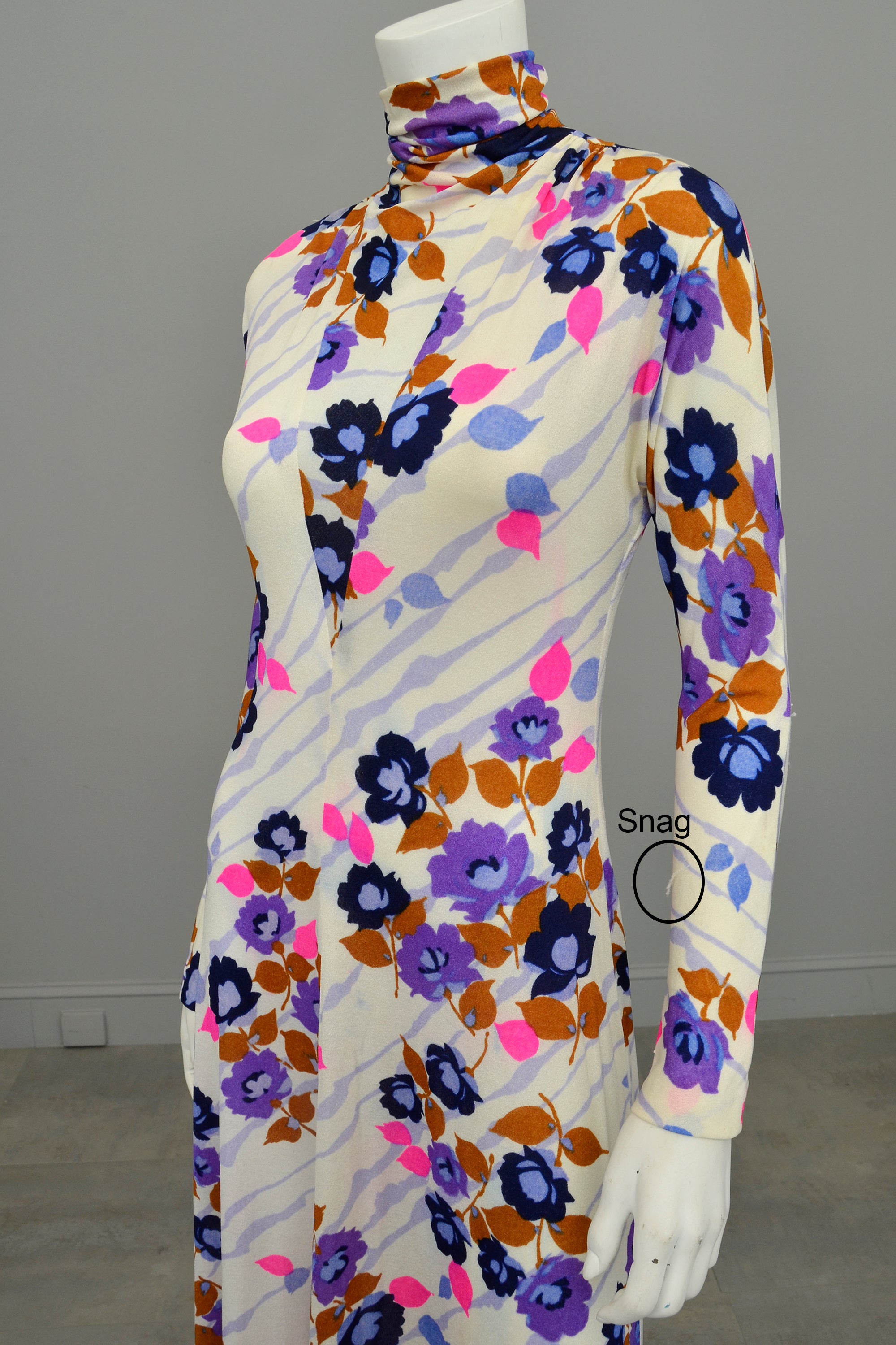1970s Flower Power Maxi Jersey Dress