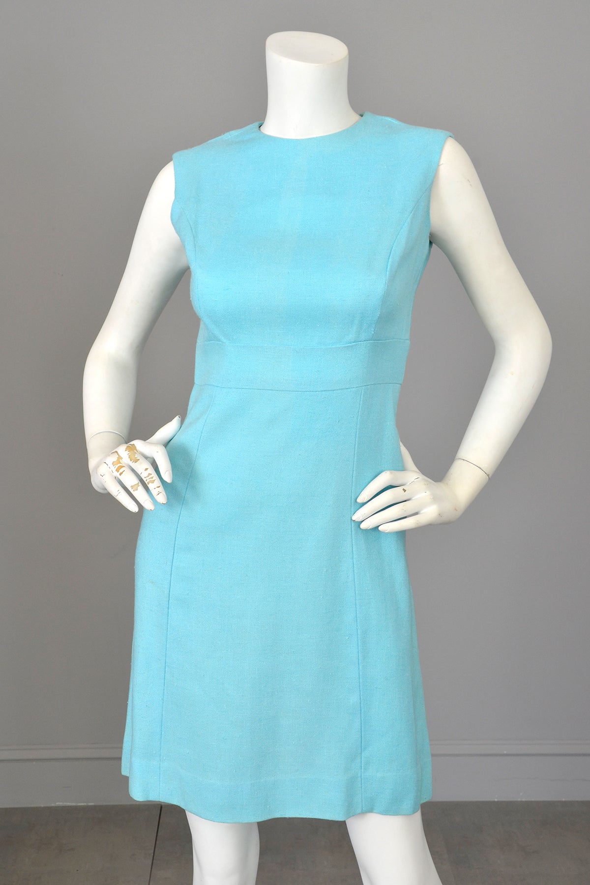 1970s Sky Blue Scooter Dress and Matching Crochet Lace Blouse Jacket