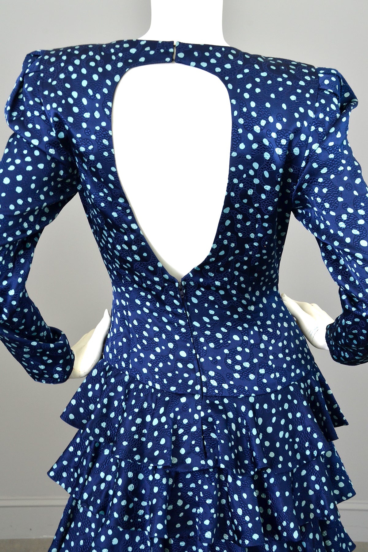 1980s A J Bari Navy Navy Blue Silk Polka Dot Tiered Ruffle Skirt Key H | VintageVirtuosa 1980s A J Bari Navy Navy Blue Silk Polka Dot Tiered Ruffle Skirt Key H | VintageVirtuosa
