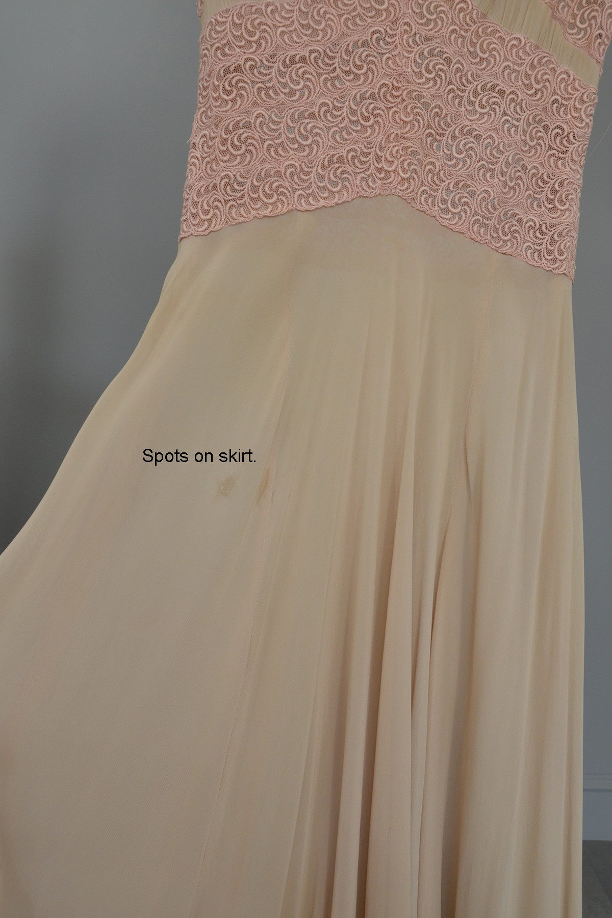 1930s Glamour Gown | Pink Embroidered Lace Ecru Rayon Crepe Deco Gown