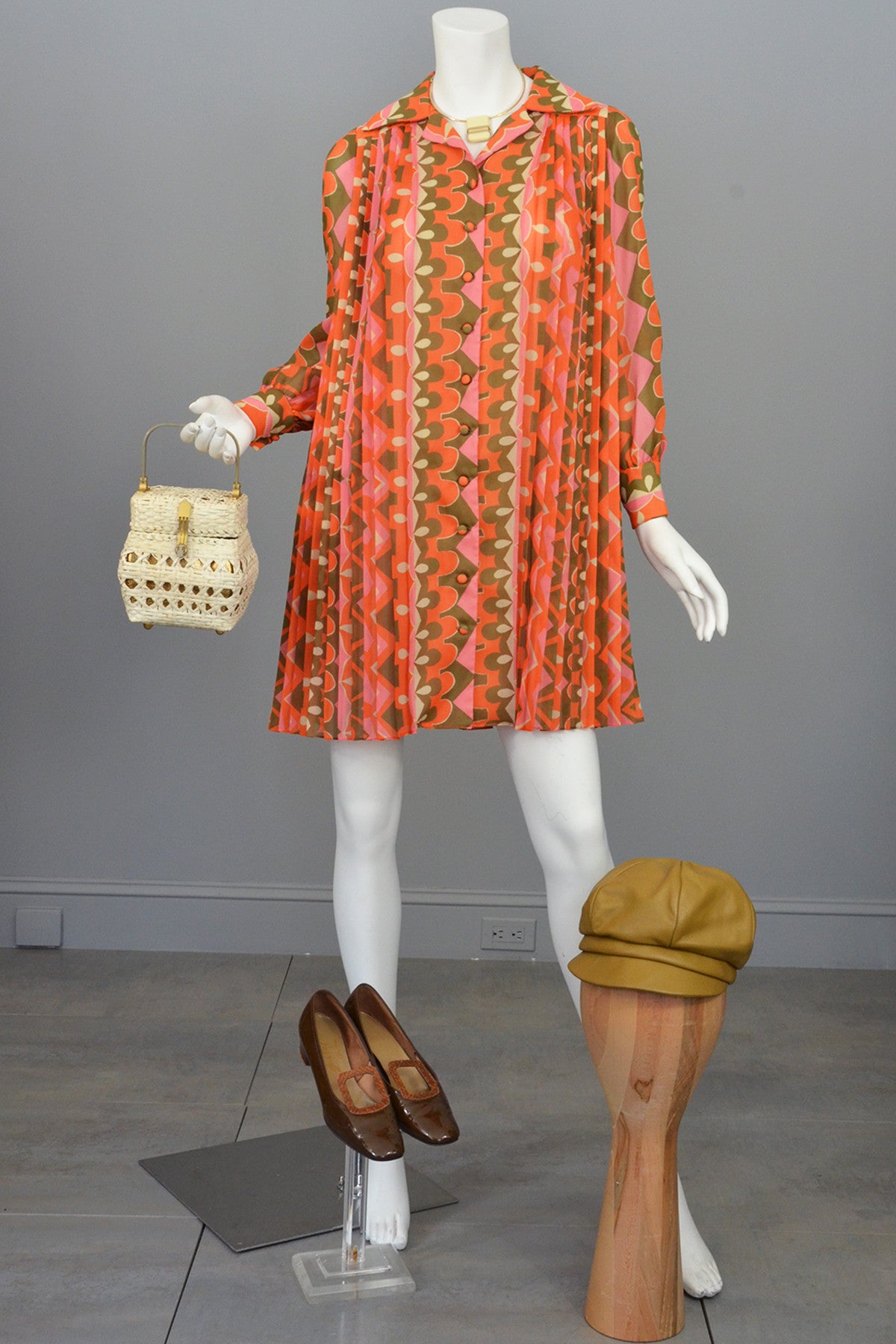 mod mini dress 1960's MOD Mini Dress Knife Pleated Sheer Retro Novelty Print Mini Dre