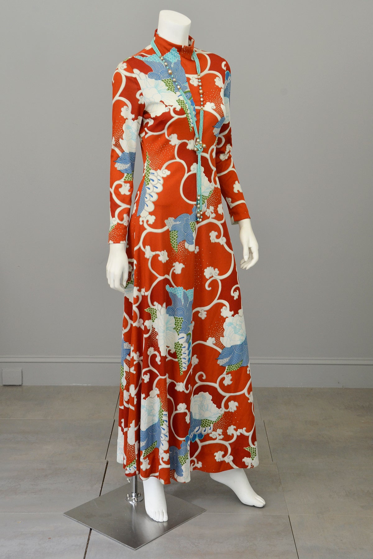 seventies style maxi dress 70s Brown Nylon Maxi Dress, Creme Lace Overlay, Joy Stevens of California