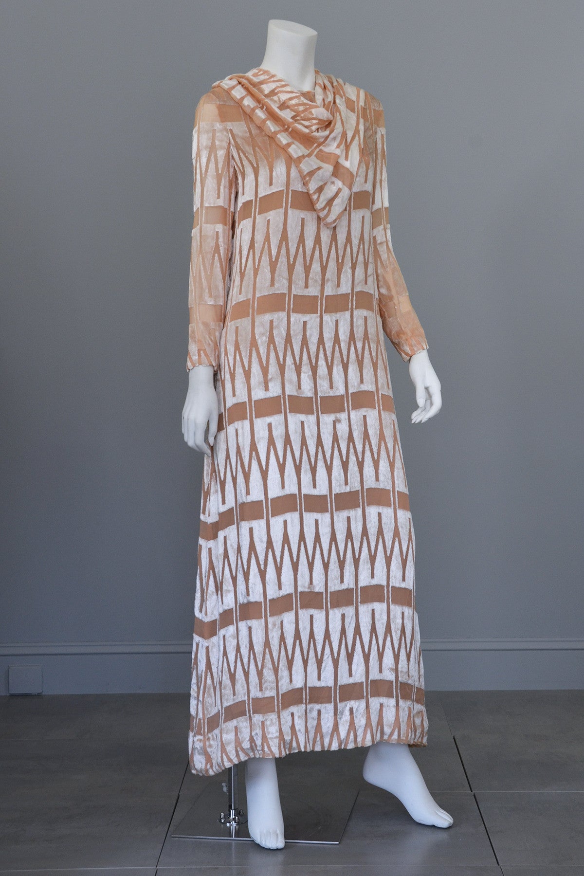vintage mod dress 1960's 70's Mod Dress Geometric Burnout Velvet Mod Vintage Dress
