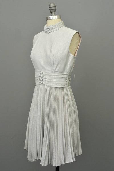 70s Silver Metallic Lurex Pleated Mini Party Dress