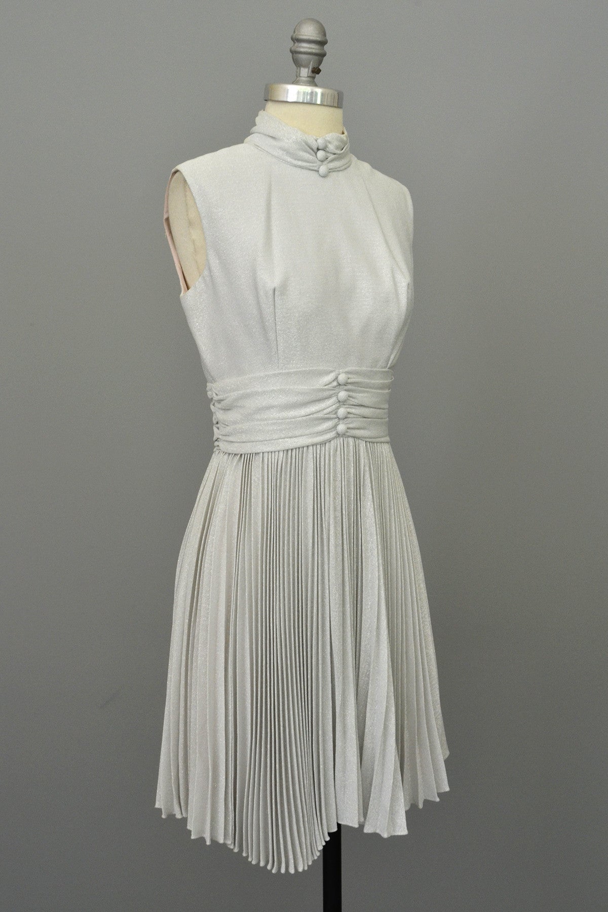 70s Silver Metallic Lurex Pleated Mini Party Dress