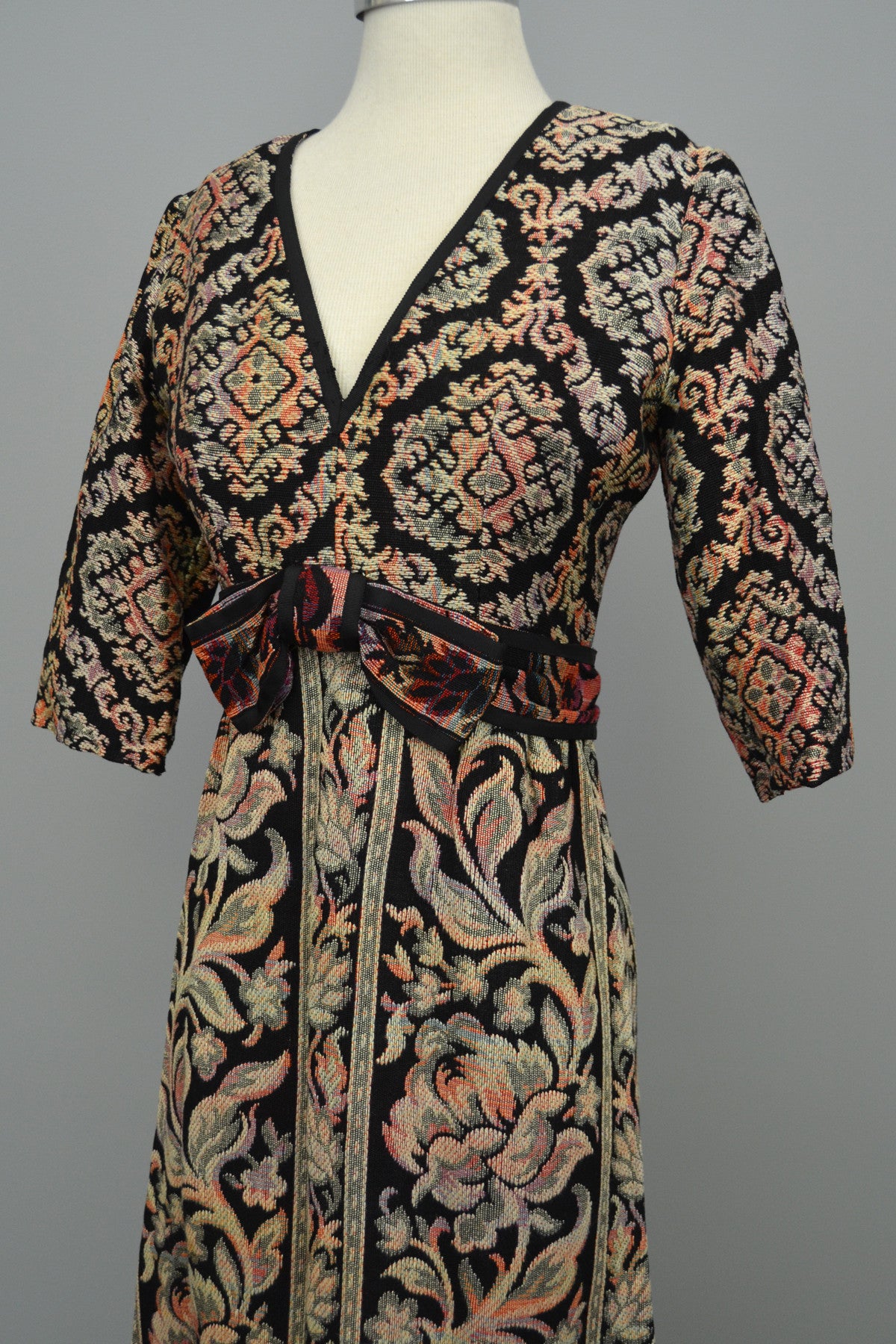 1970s Floral Tapestry Boho Festival Maxi Dress