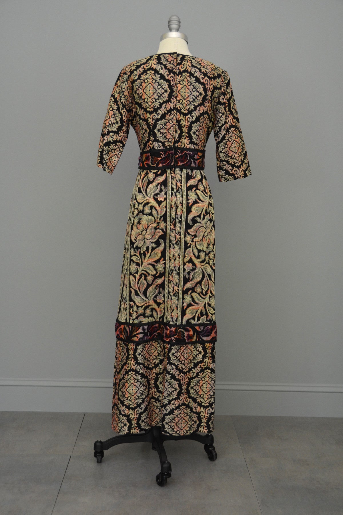 1970s Floral Tapestry Boho Festival Maxi Dress