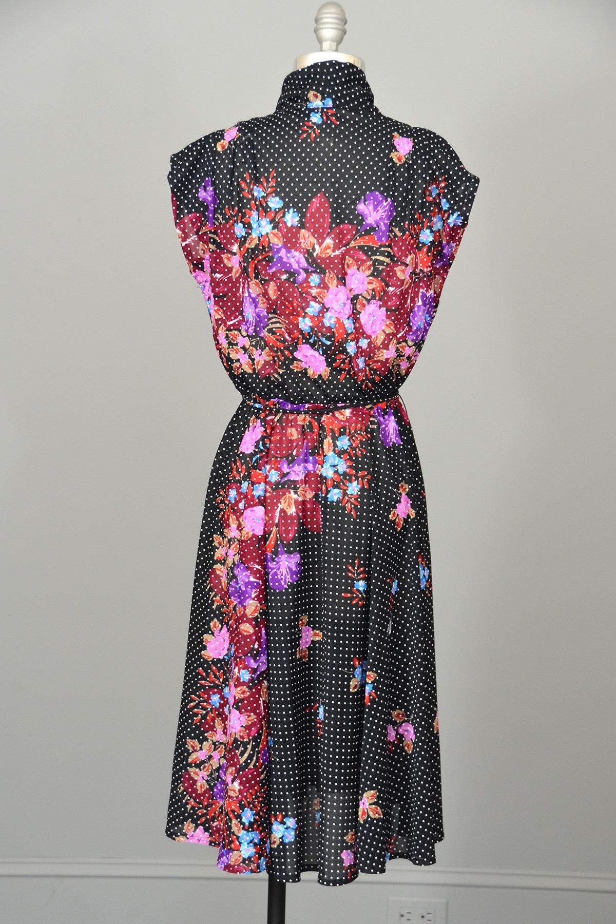 70s Vintage Novelty Floral Print Sheer Jersey Dress