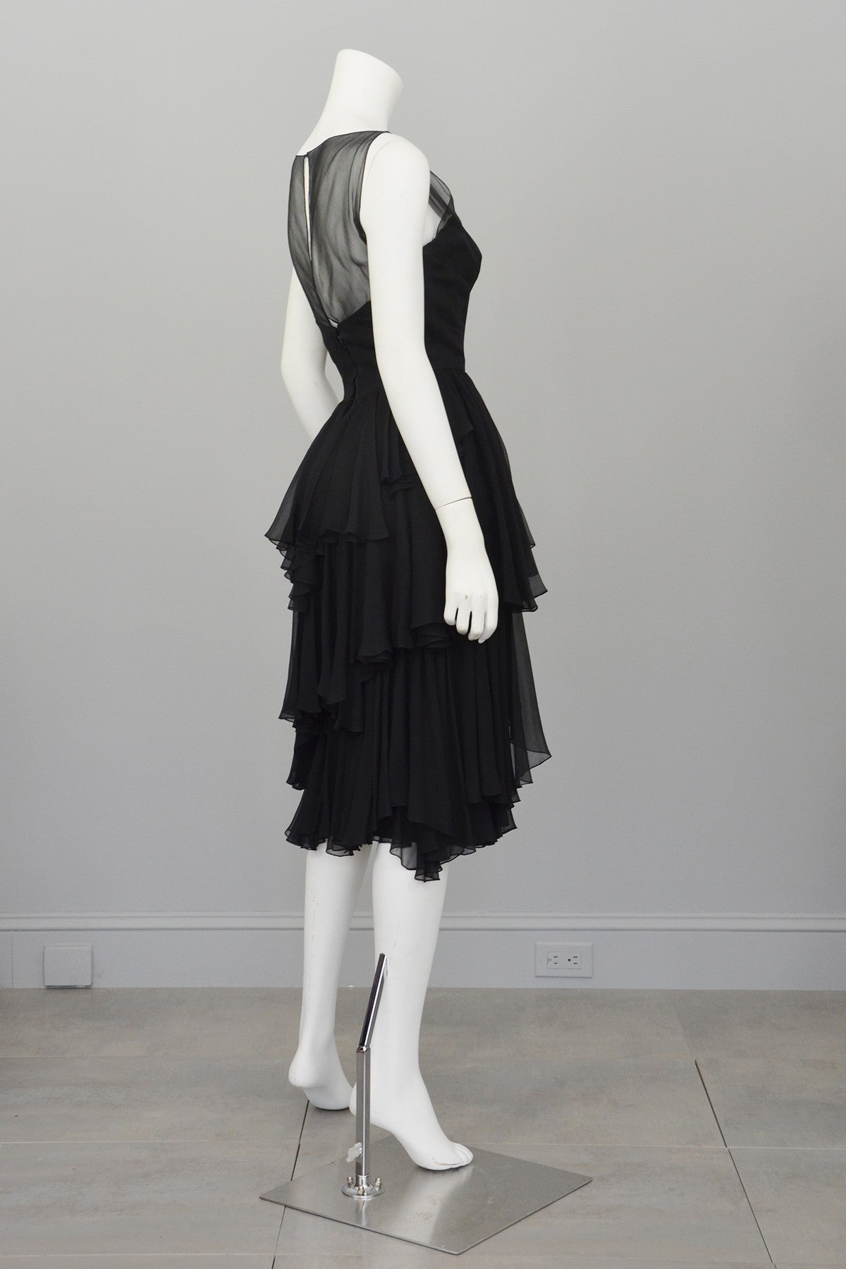 Vintage 1960s Black Chiffon Tiered Skirt Cocktail Dress | VintageVirtuosa Vintage 1960s Black Chiffon Tiered Skirt Cocktail Dress | VintageVirtuosa
