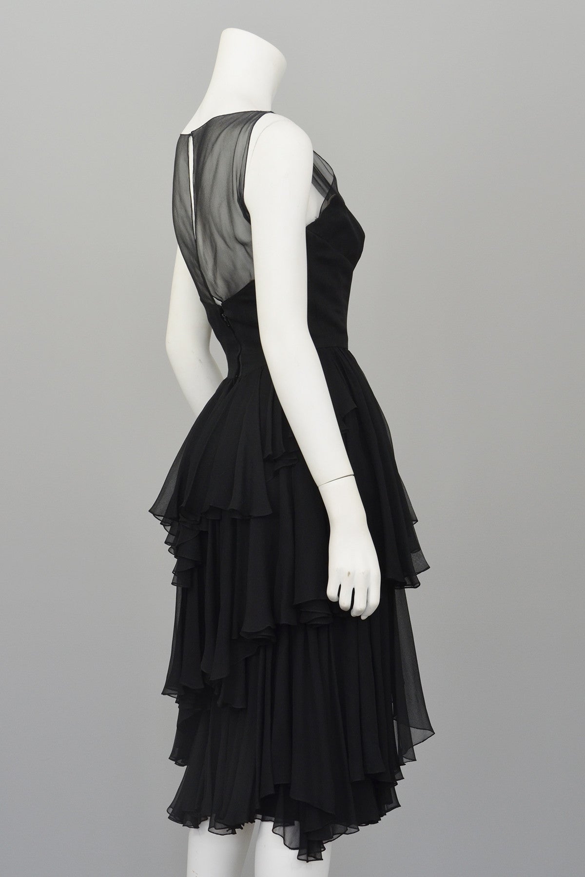 Vintage 1960s Black Chiffon Tiered Skirt Cocktail Dress | VintageVirtuosa Vintage 1960s Black Chiffon Tiered Skirt Cocktail Dress | VintageVirtuosa