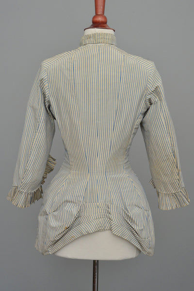 Victorian Bustle Jacket Blue and White Striped, Incredible Bustle