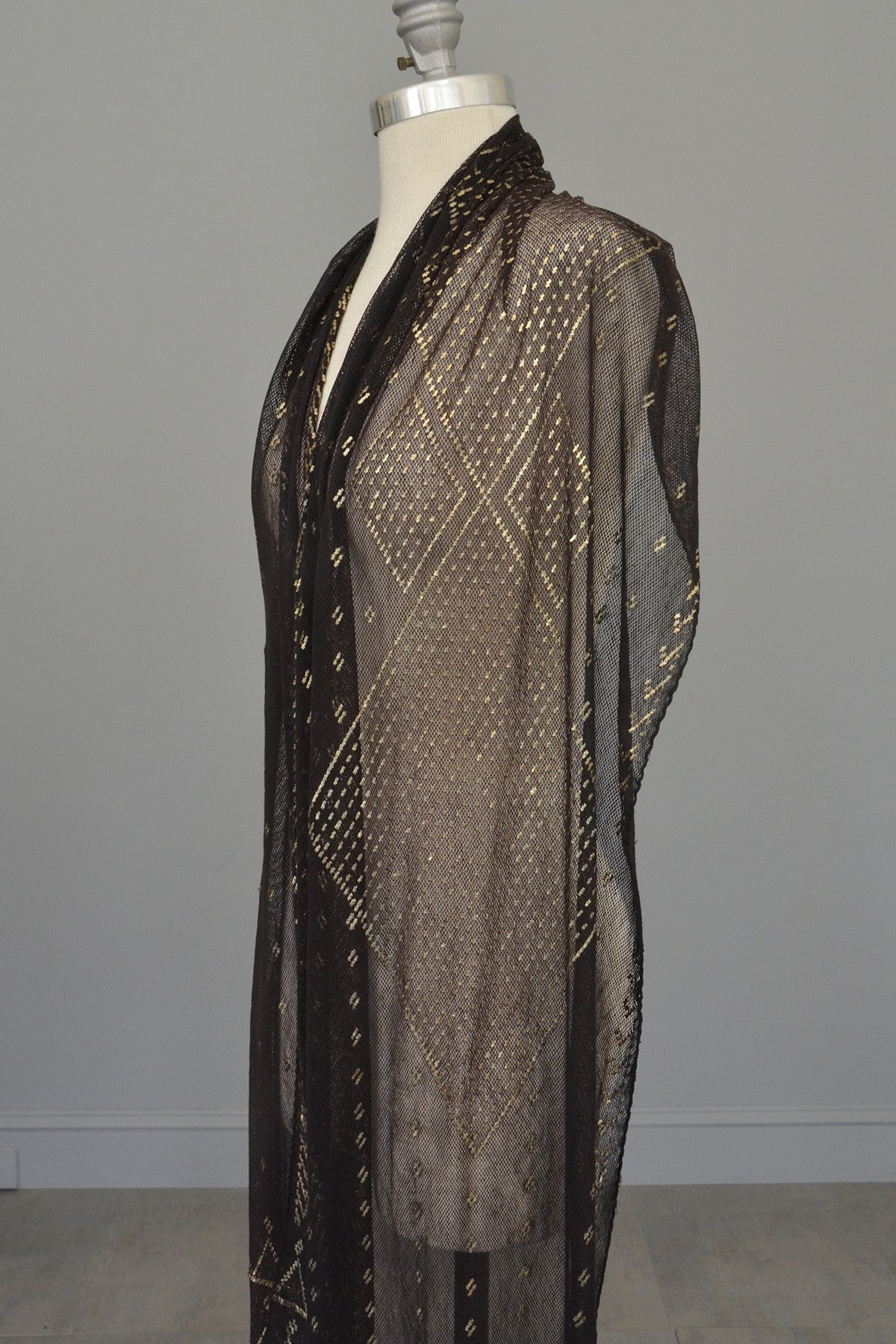 1920s Geometric Black w Silver Nickel Metal Egyptian Assiut Assuit Art Deco Shawl