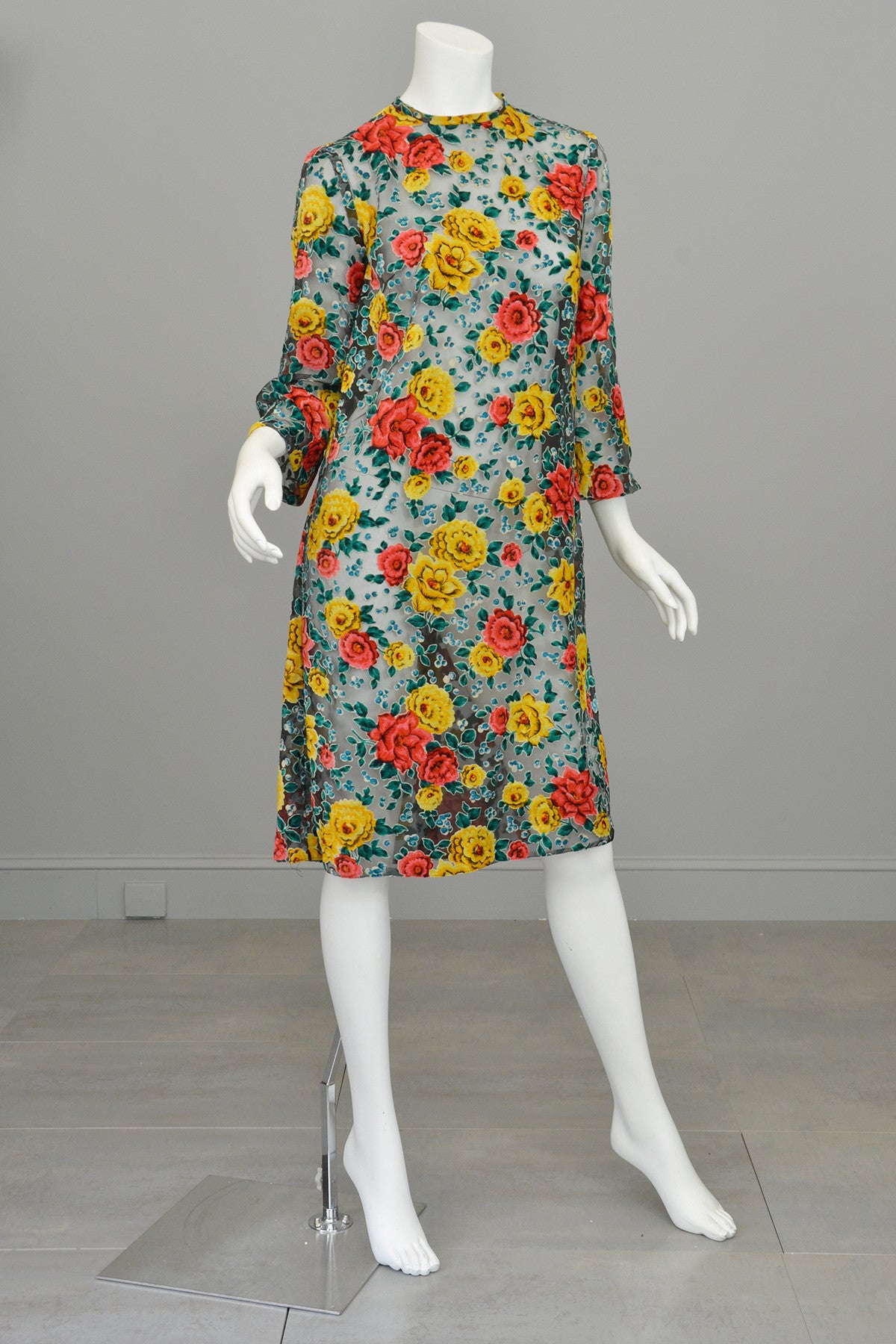 Burnout Velvet Novelty Floral Print Vintage Shift Dress Cut Velvet Dre | VintageVirtuosa Burnout Velvet Novelty Floral Print Vintage Shift Dress Cut Velvet Dre | VintageVirtuosa