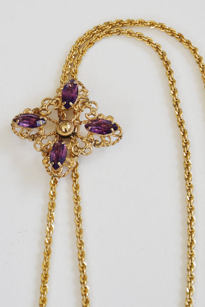Carl Art Purple Stone Lariat Fringe Necklace