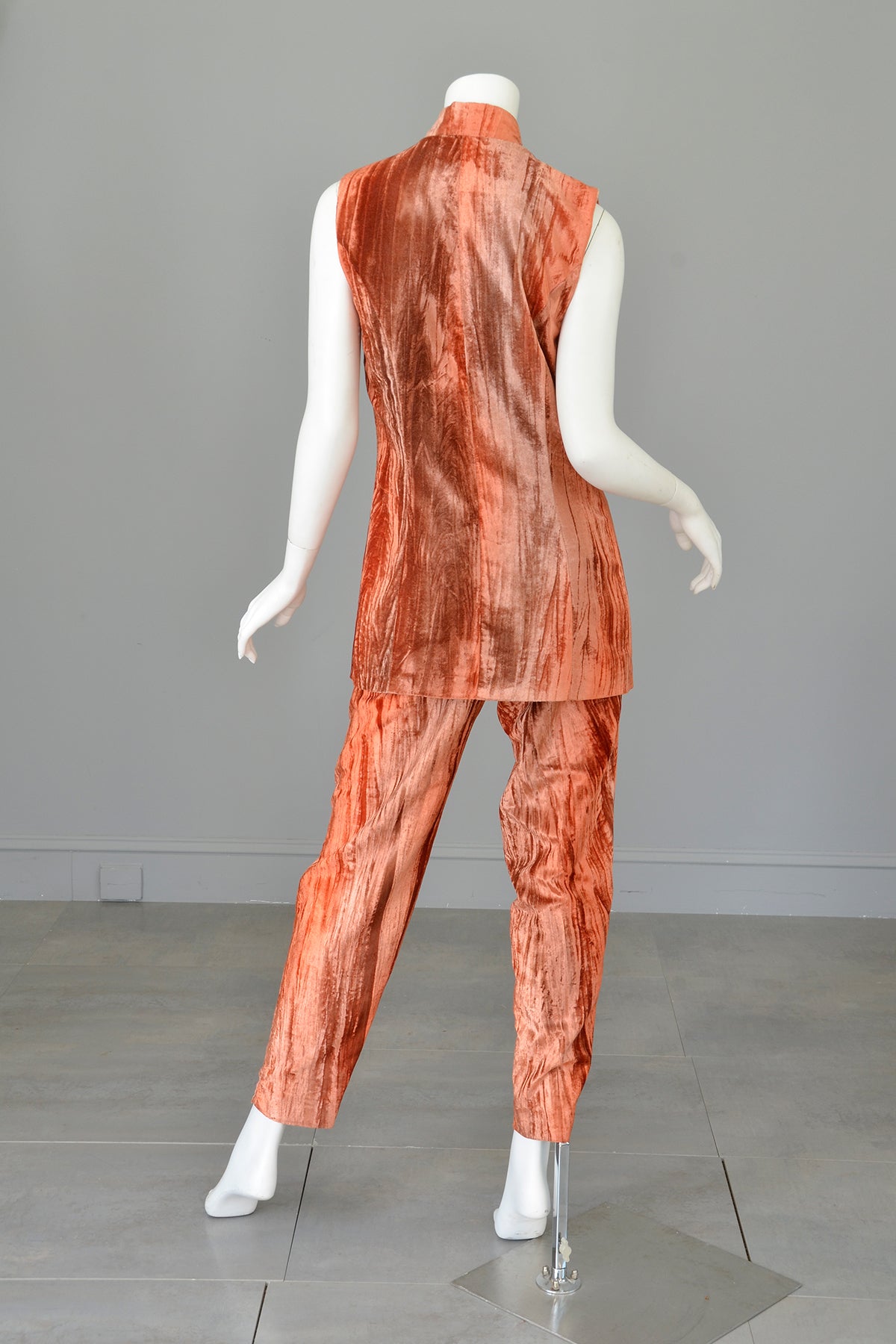 Crushed Velvet Rose Gold Copper Tunic Vest and Pants | VintageVirtuosa Crushed Velvet Rose Gold Copper Tunic Vest and Pants | VintageVirtuosa