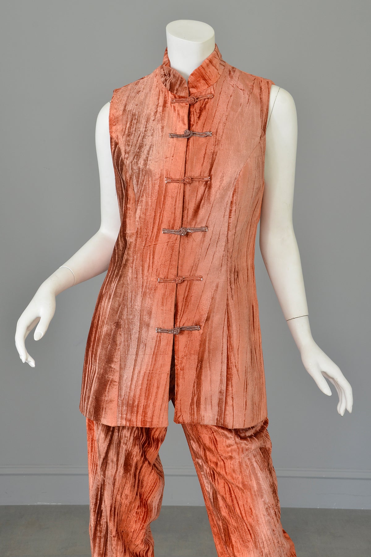 Crushed Velvet Rose Gold Copper Tunic Vest and Pants | VintageVirtuosa Crushed Velvet Rose Gold Copper Tunic Vest and Pants | VintageVirtuosa