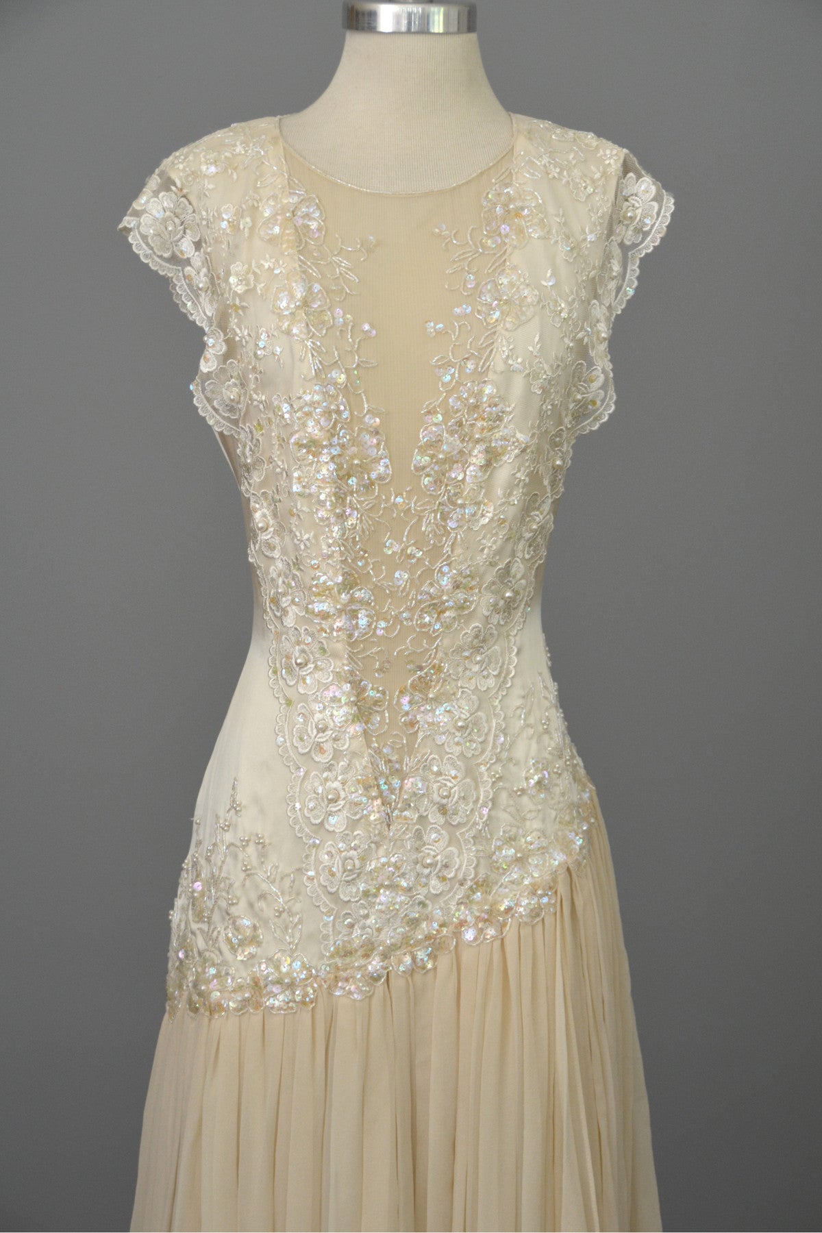 Vintage 80s 90s Beaded Lace Silk Chiffon Flapper Dress | VintageVirtuosa Vintage 80s 90s Beaded Lace Silk Chiffon Flapper Dress | VintageVirtuosa