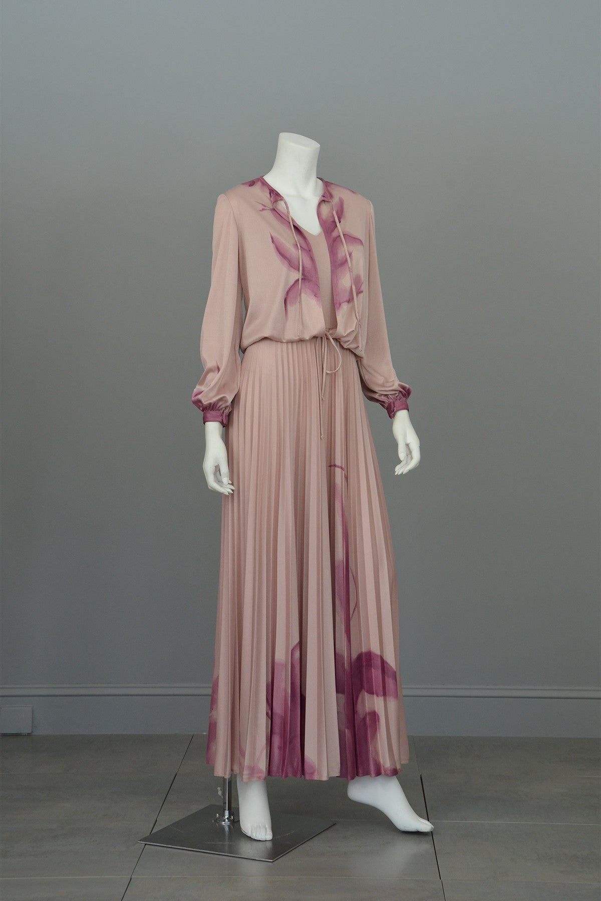 1970s Hand Dyed Pleated Vintage Disco Maxi Dress and Matching Shrug
