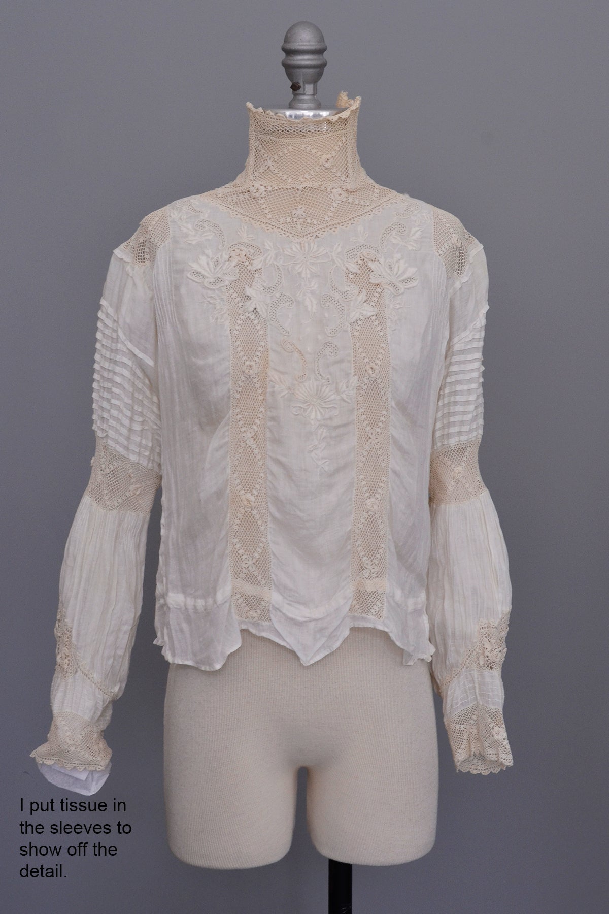 Edwardian Blouse | Crochet High Neck | Embroidered Crochet Bodice | Puff Sleeves