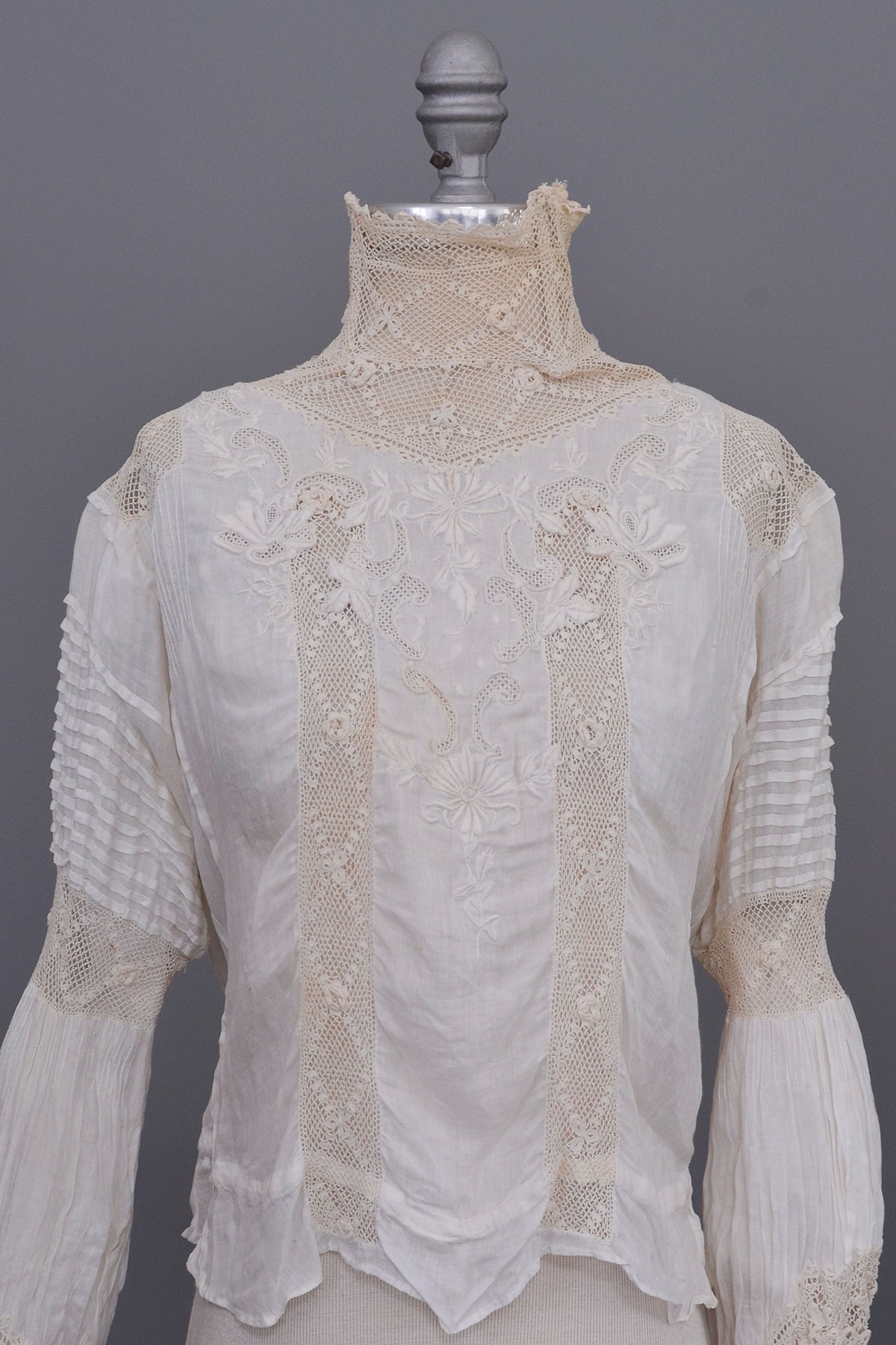 Edwardian Blouse | Crochet High Neck | Embroidered Crochet Bodice | Puff Sleeves