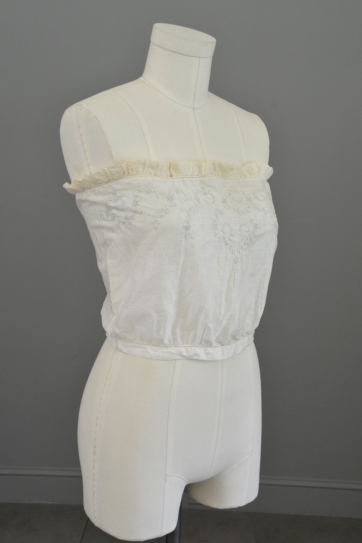 Edwardian Sheer White Baby Blue Embroidered Camisole Corset Cover