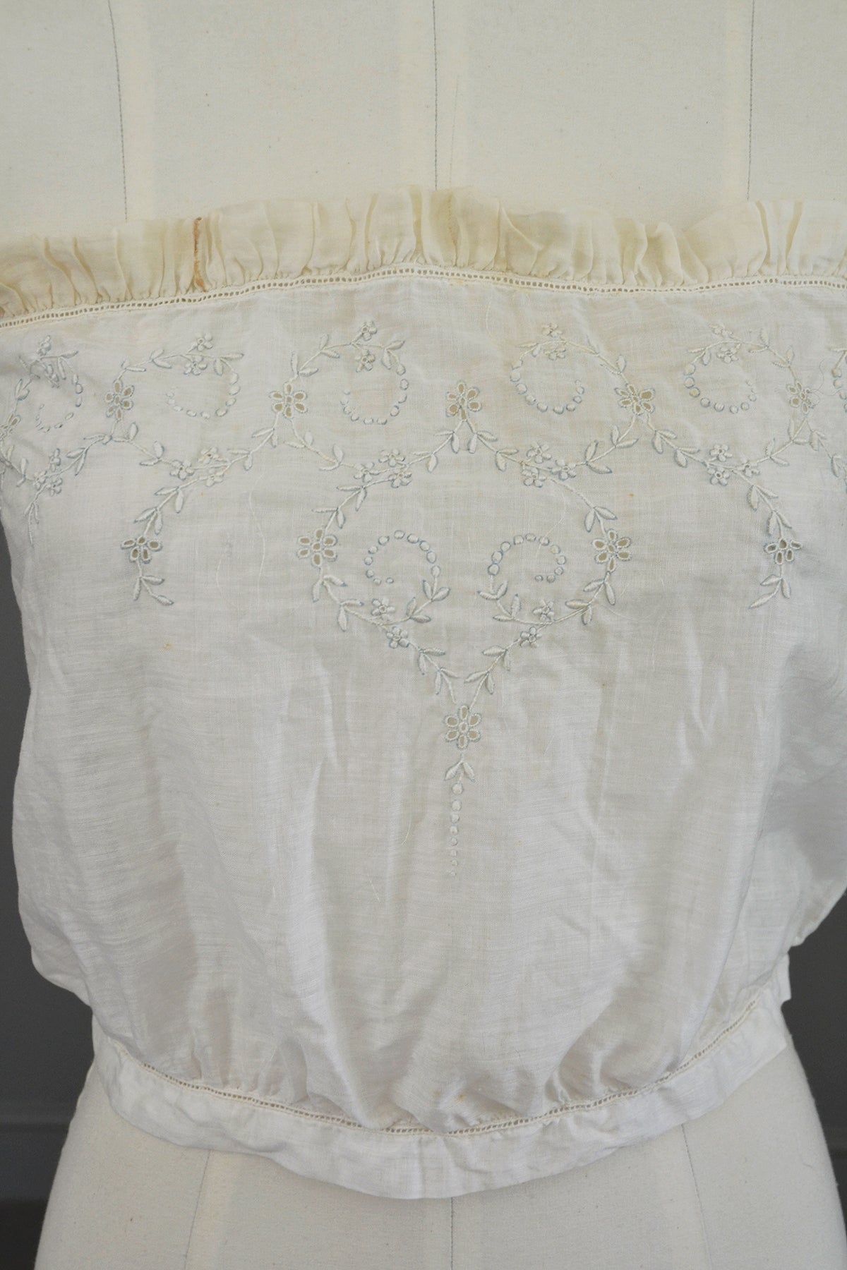 Edwardian Sheer White Baby Blue Embroidered Camisole Corset Cover