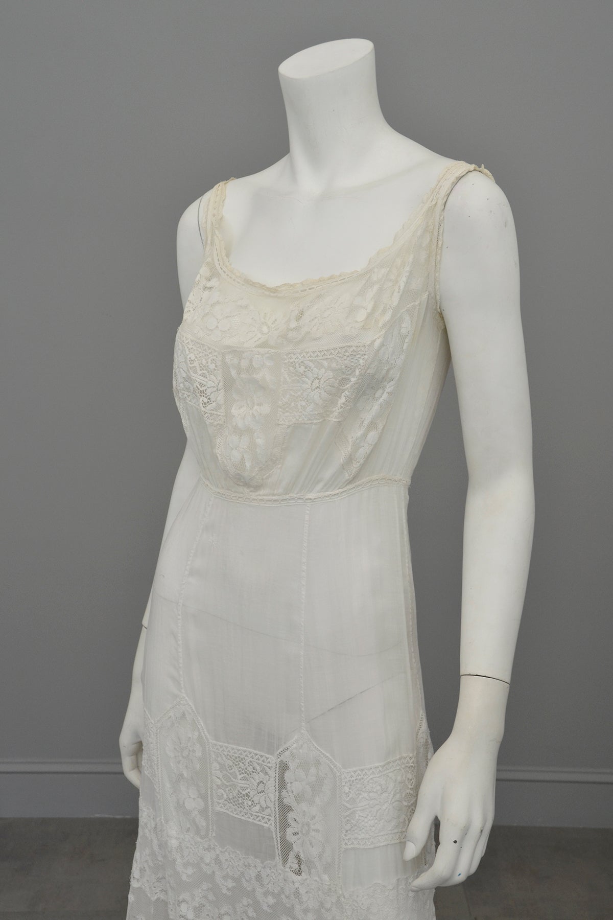 Romantic White Edwardian Lace Netting Delicate Slip Dress