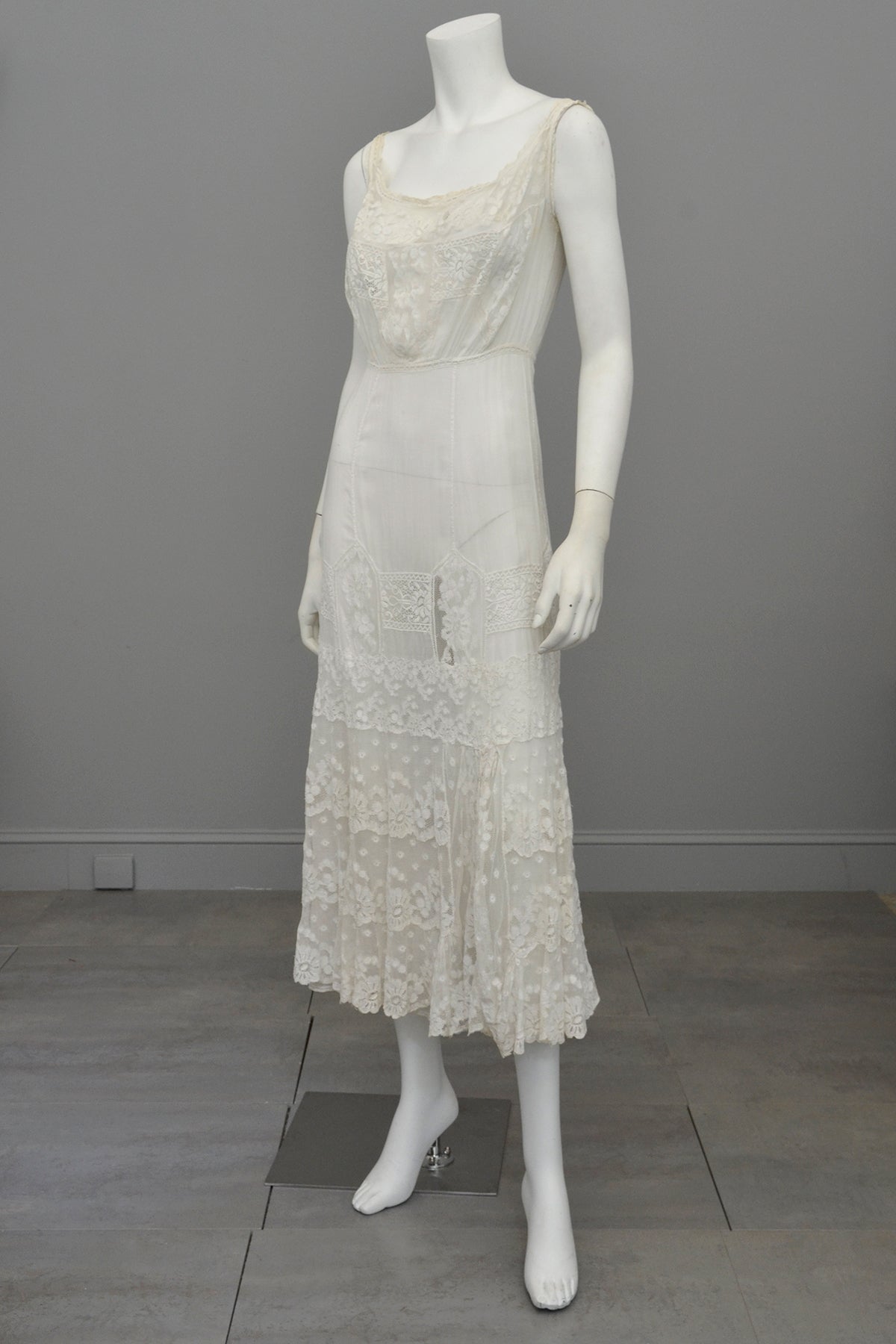 white edwardian dress Romantic White Edwardian Lace Netting Delicate Slip Dress