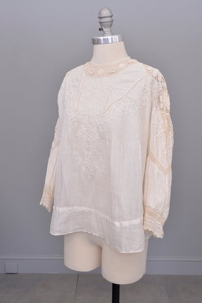 Edwardian White Blouse with Crochet and Embroidery | Restoration needed