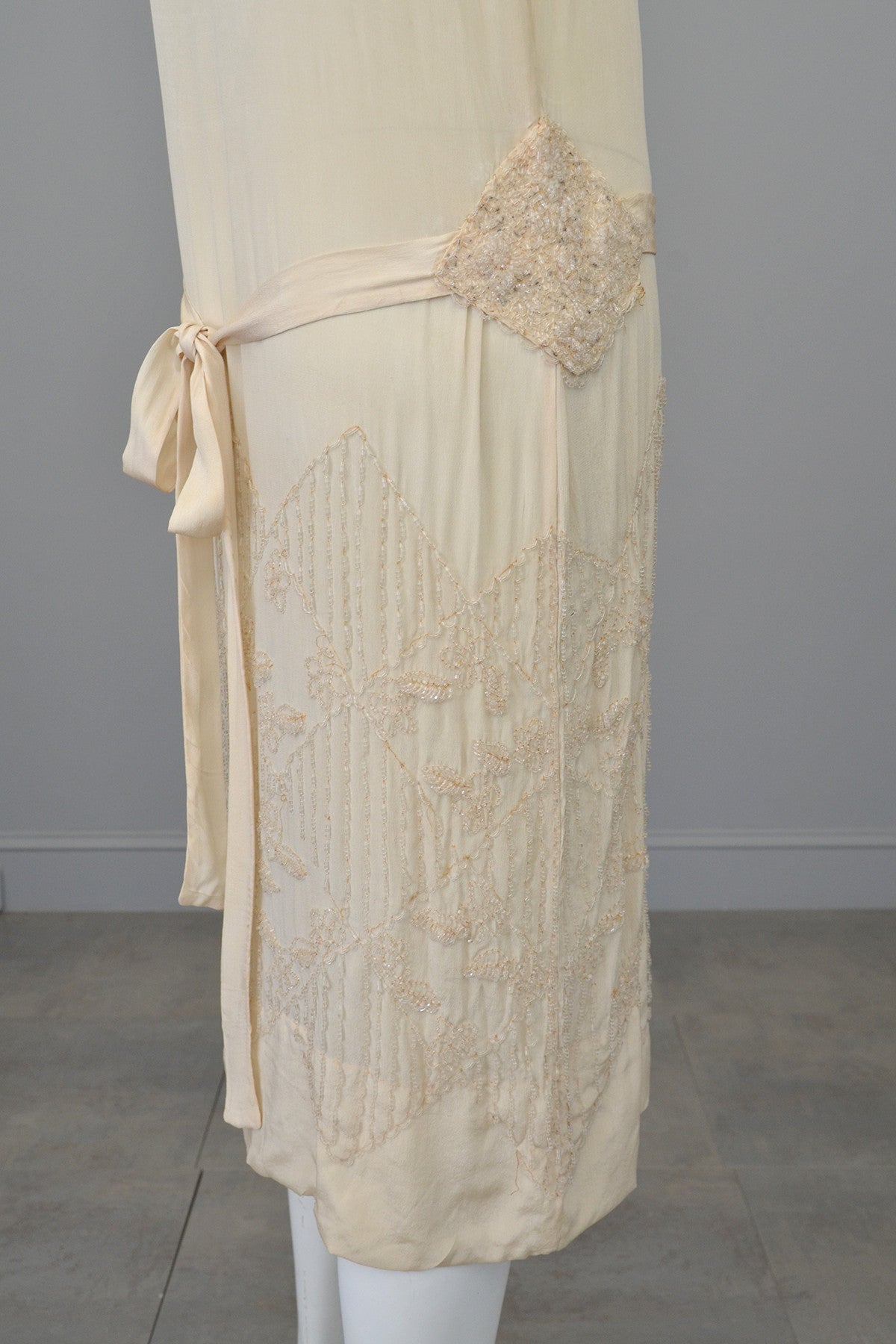 1920s Eggshell Deco Beaded Flapper Wedding Dress