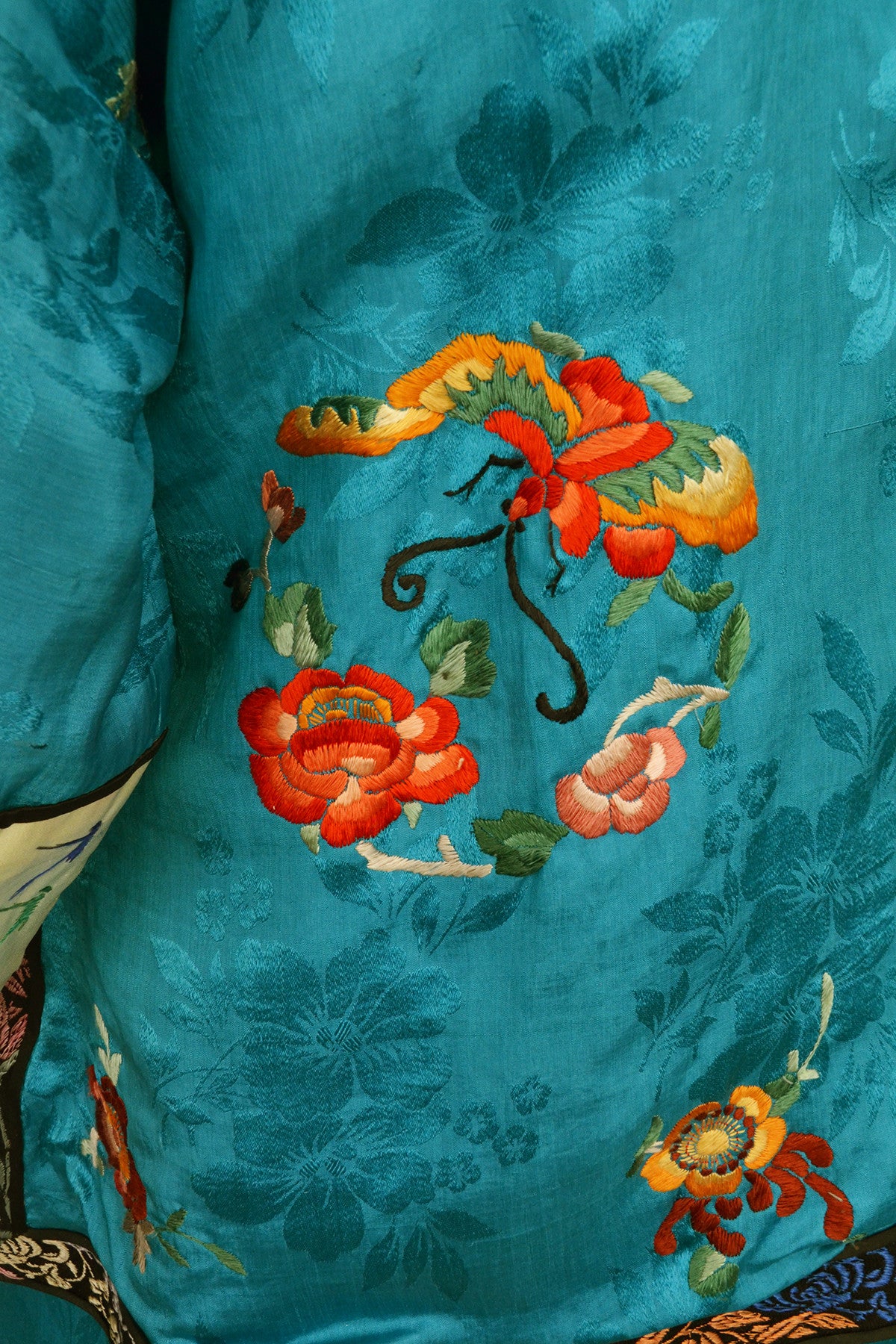 1930s Embroidered Chinese Silk Pajamas Loungewear Beach Pajamas Wide leg Pants