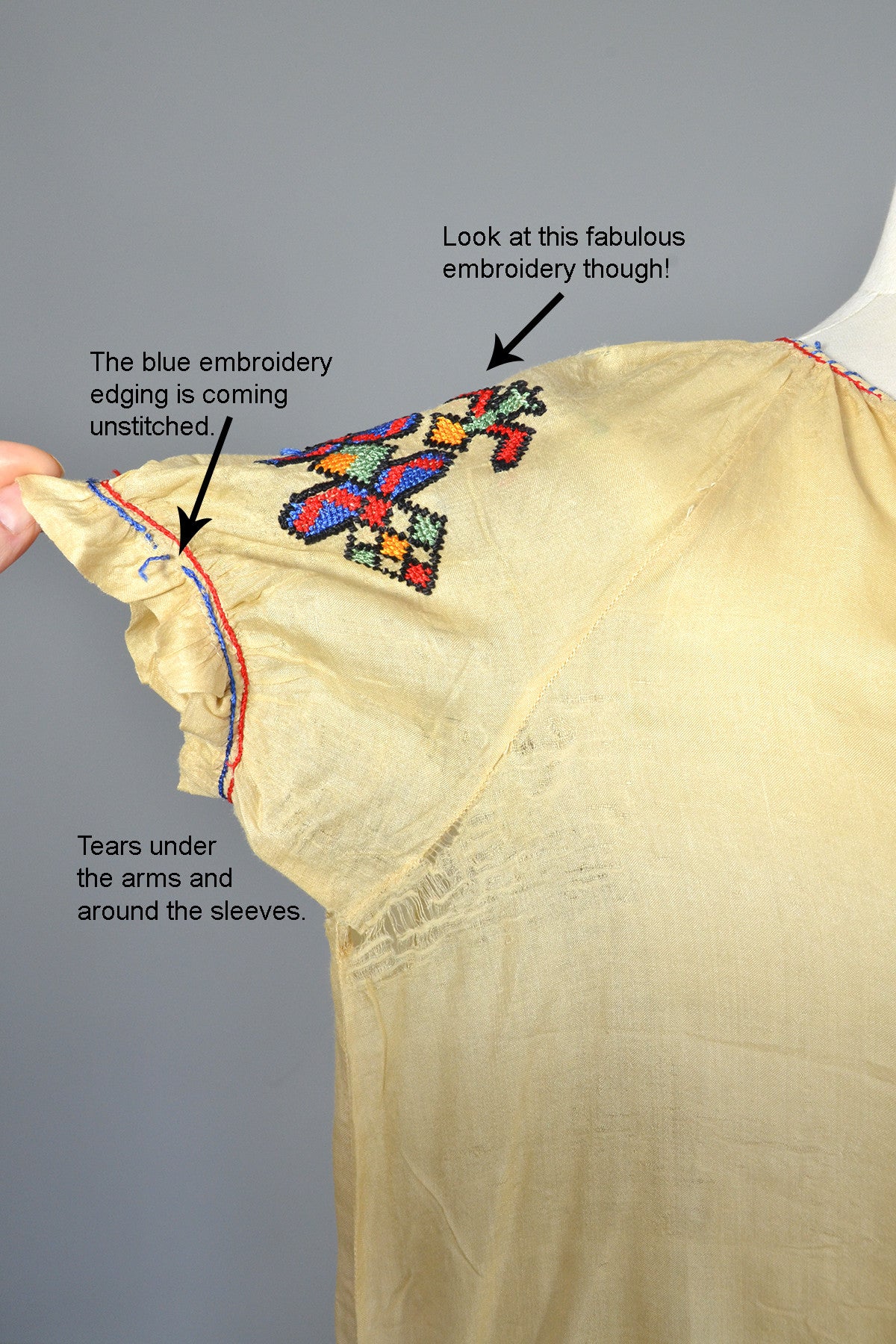 Vintage embroidered tissue silk deco flapper tunic