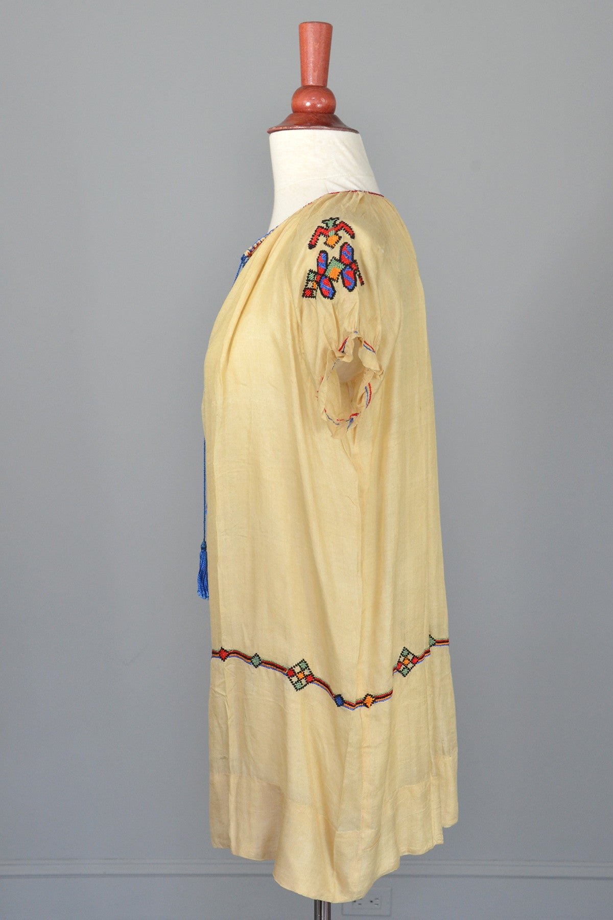 Vintage embroidered tissue silk deco flapper tunic