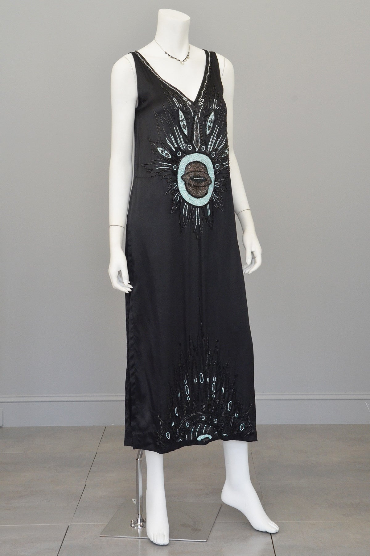 Eye of the Peacock Satin 1920s Deco Tabard Dress | VintageVirtuosa Eye of the Peacock Satin 1920s Deco Tabard Dress | VintageVirtuosa