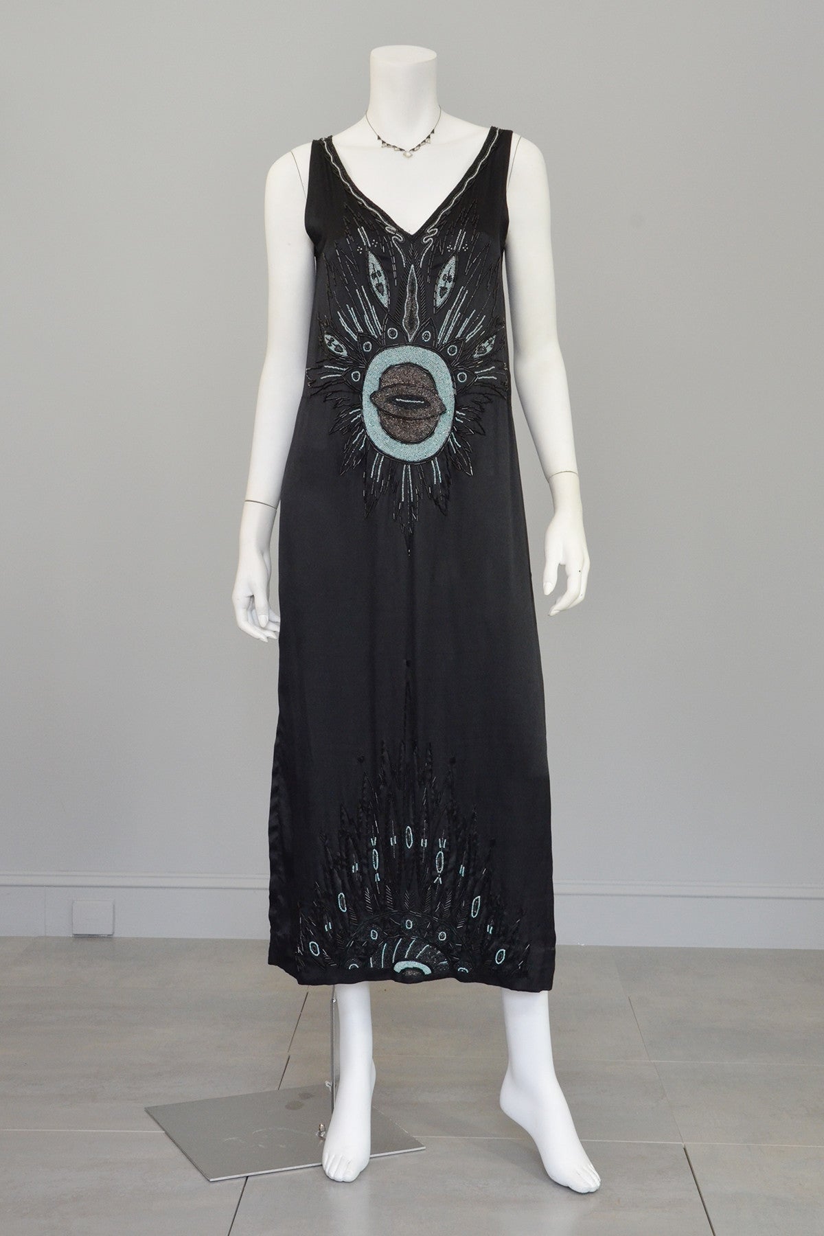 Eye of the Peacock Satin 1920s Deco Tabard Dress