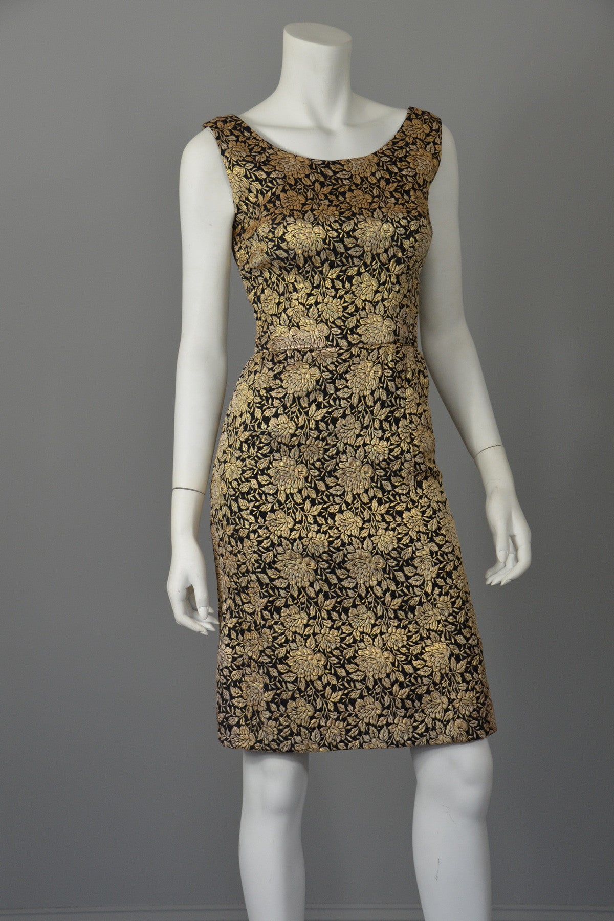 1960s Gold Brocade Vintage Cocktail Dress Wiggle Dress XS