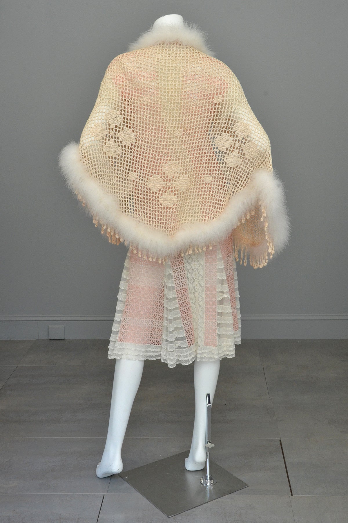 1920s Pink White Eyelet Lace Flapper Dress