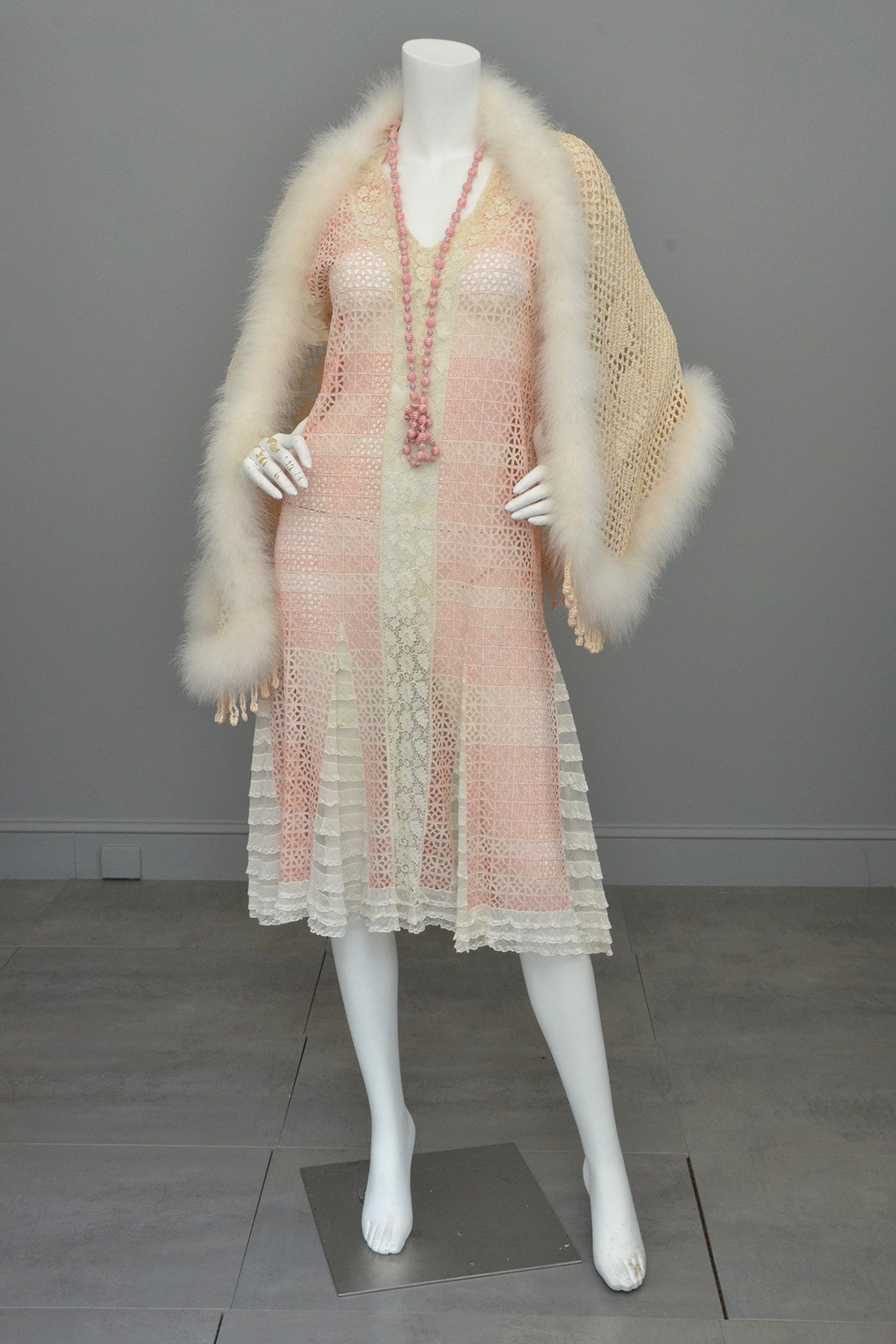 1920s Pink White Eyelet Lace Flapper Dress | VintageVirtuosa 1920s Pink White Eyelet Lace Flapper Dress | VintageVirtuosa
