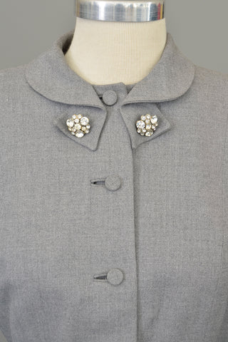 1950s Light Grey Wool Flannel Blazer Jacket, Leslie Fay