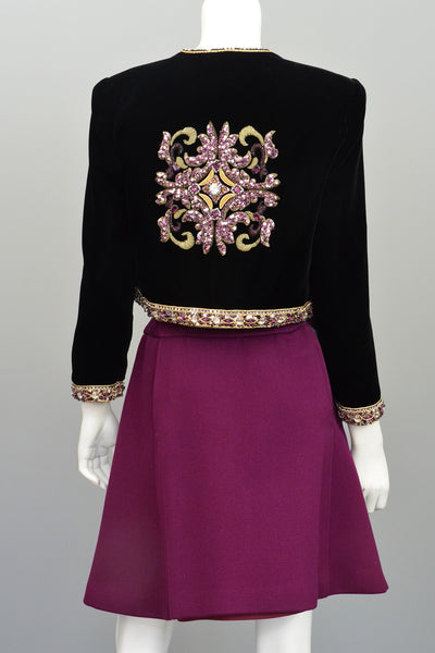 Mary McFadden Plum Velvet Beaded Cropped Evening Jacket | VintageVirtuosa
