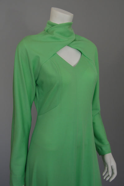 1970s Mint Green 'Katy Perry' Cutout Knit Maxi Dress Disco Era Keyhole Bodice, Size L
