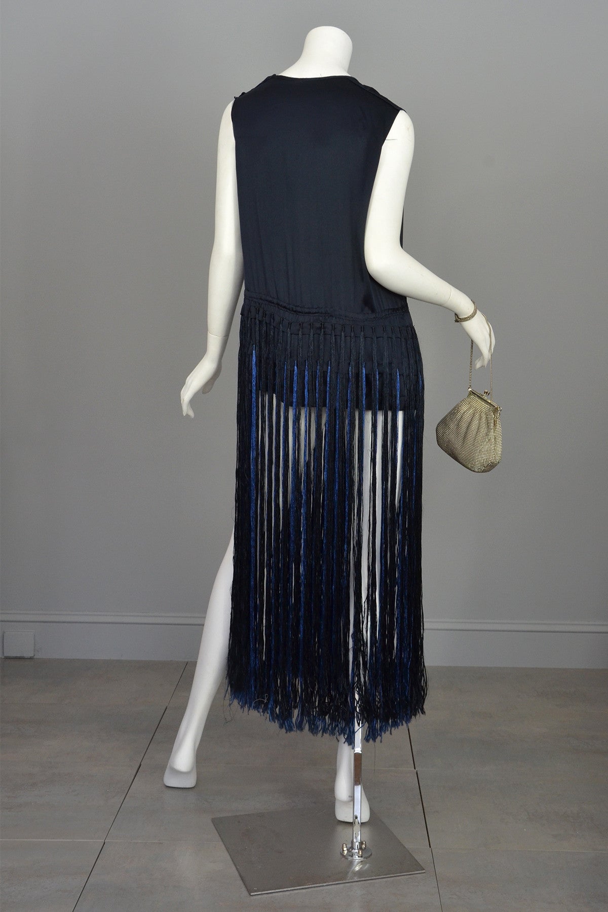 Navy Blue Satin Fringe Flapper Tunic Dress Navy Blue Satin Fringe Flapper Tunic Dress