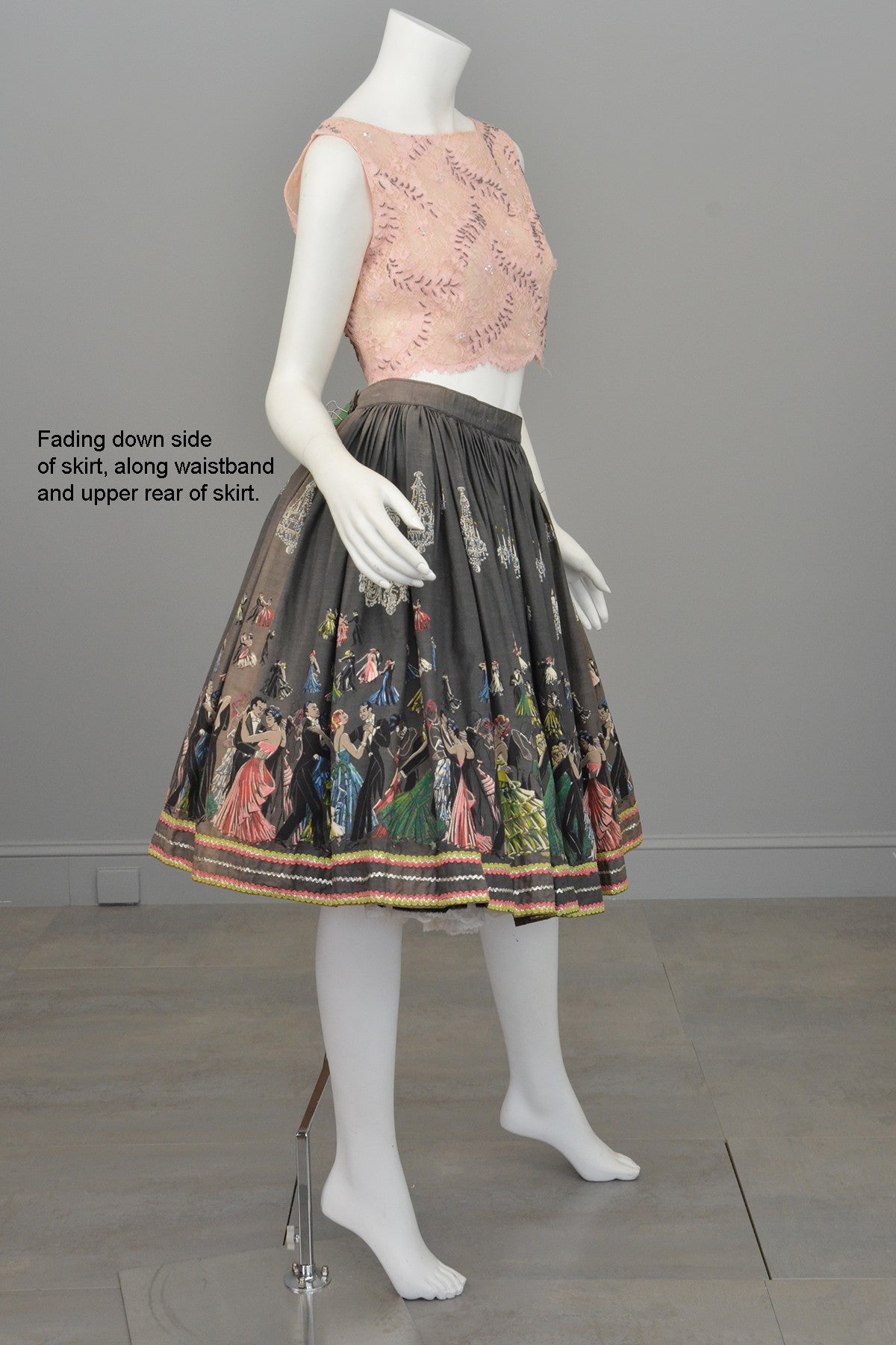 1950s Novelty Print Skirt Ballroom Scene Vintage Skirt Pinup