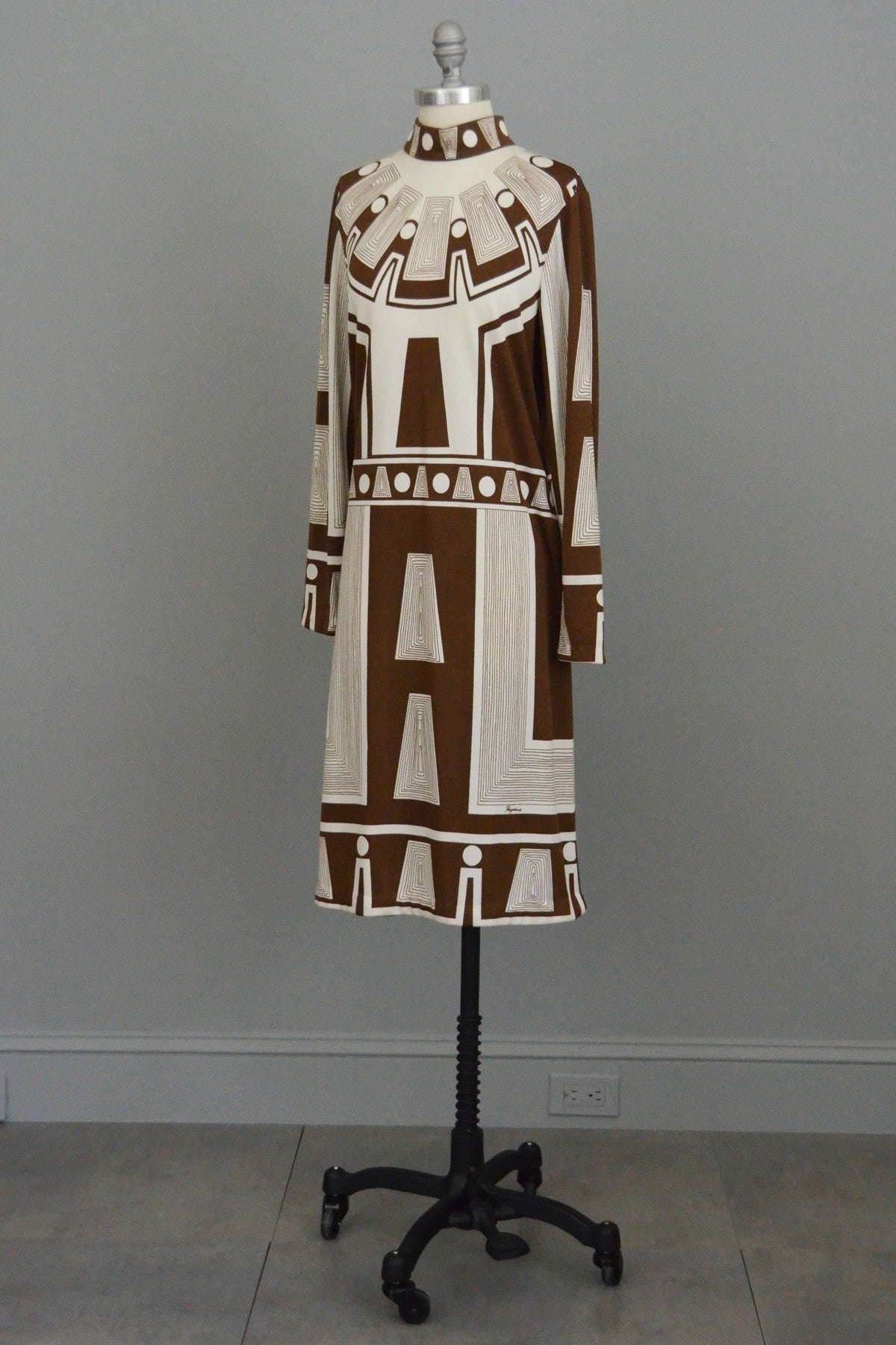 Paganne MOD Vintage Jersey Dress Geometric Egyptian Revival Print