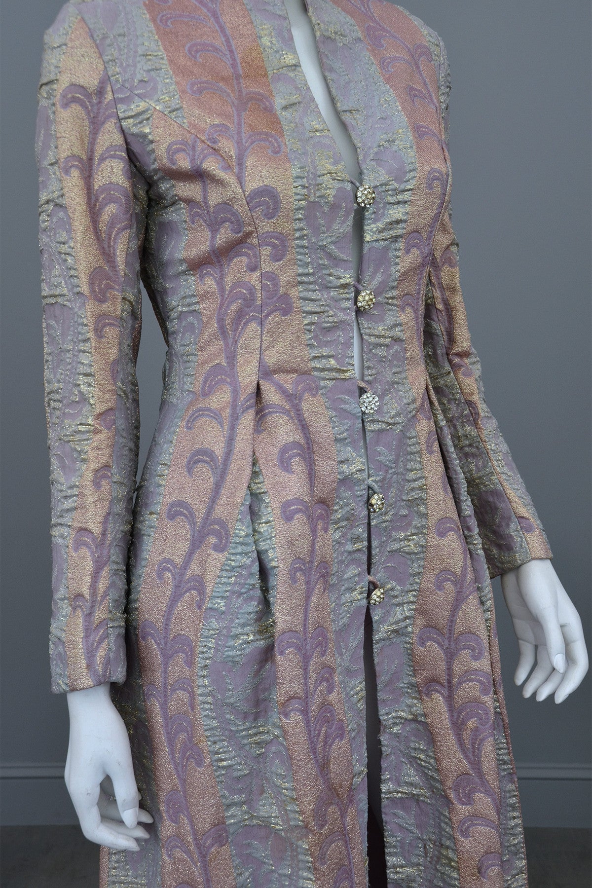 1960s 70s Lurex Brocade Maxi Evening Dress Coat XS | VintageVirtuosa 1960s 70s Lurex Brocade Maxi Evening Dress Coat XS | VintageVirtuosa