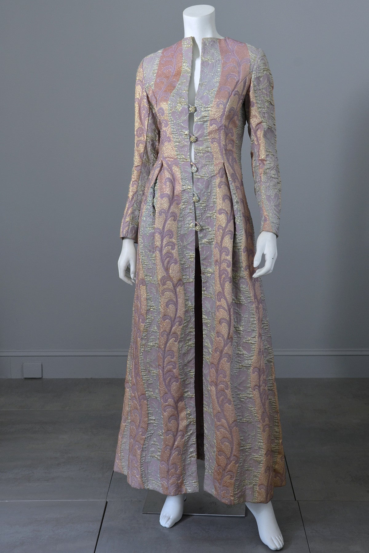 1960s 70s Lurex Brocade Maxi Evening Dress Coat XS | VintageVirtuosa 1960s 70s Lurex Brocade Maxi Evening Dress Coat XS | VintageVirtuosa