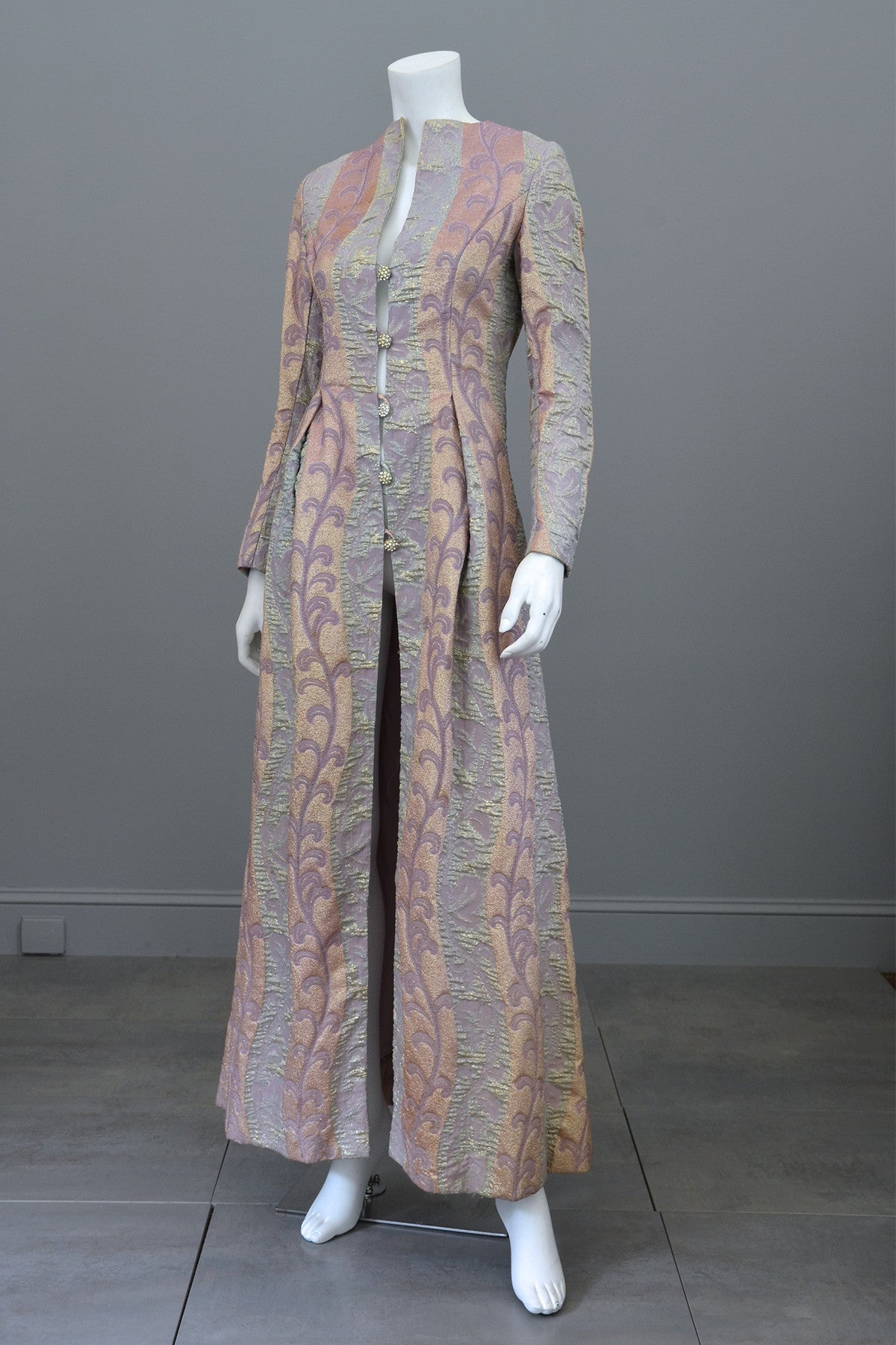 1960s 70s Lurex Brocade Maxi Evening Dress Coat XS | VintageVirtuosa 1960s 70s Lurex Brocade Maxi Evening Dress Coat XS | VintageVirtuosa