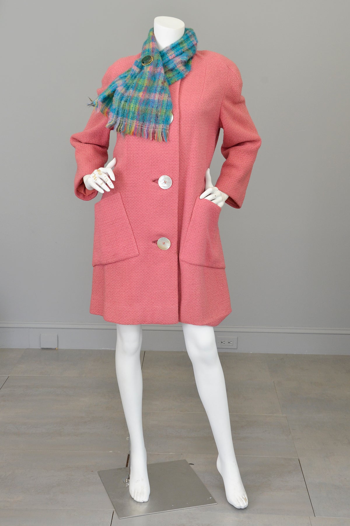 1950s Pink Bouclé Patch Pockets Coat