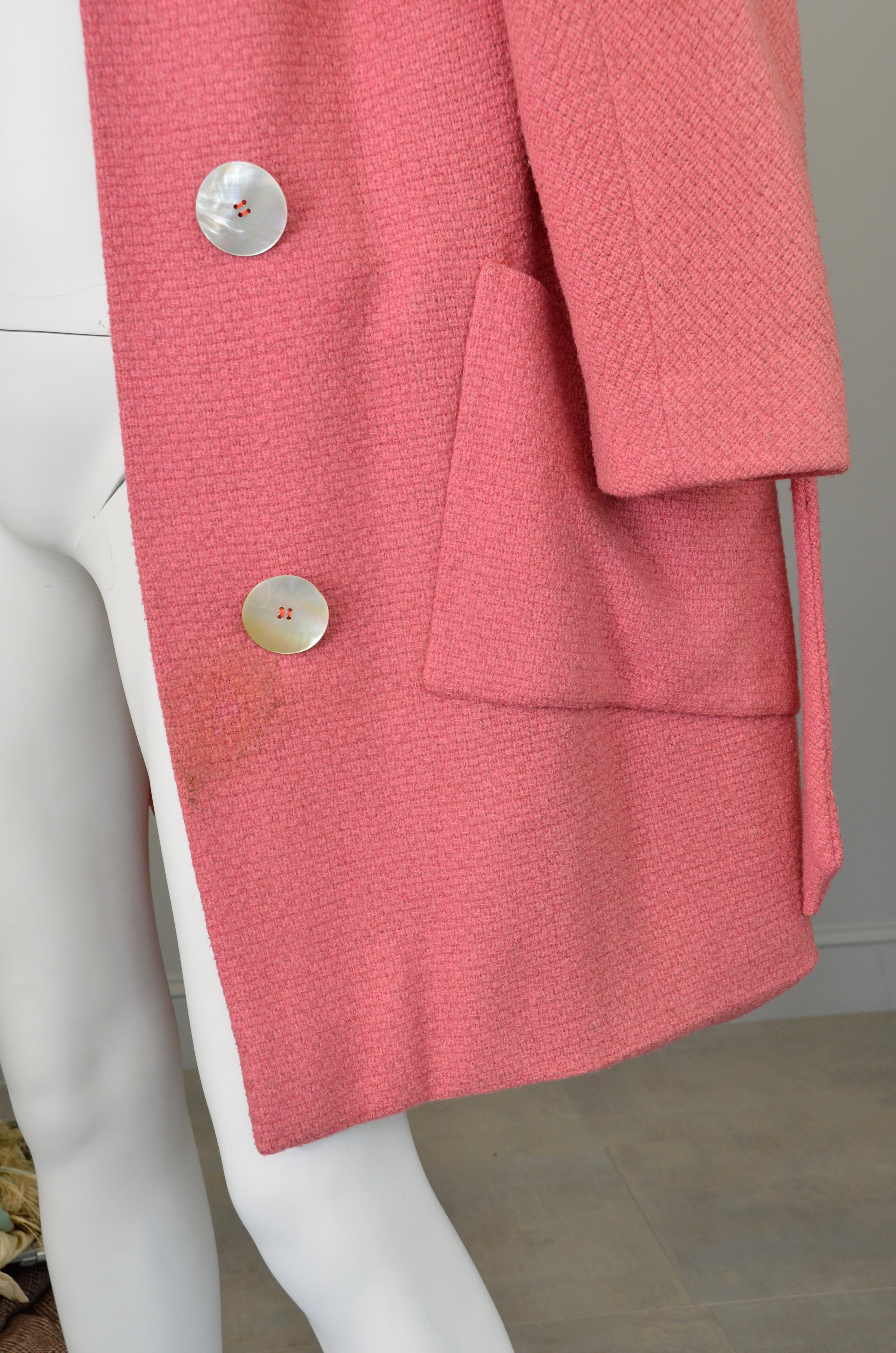 1950s Pink Bouclé Patch Pockets Coat