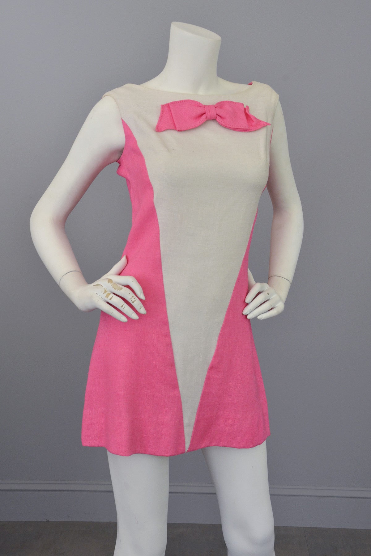 Vintage 1960s Pink White Colorblock Twiggy Micro Mini Dress RESERVED
